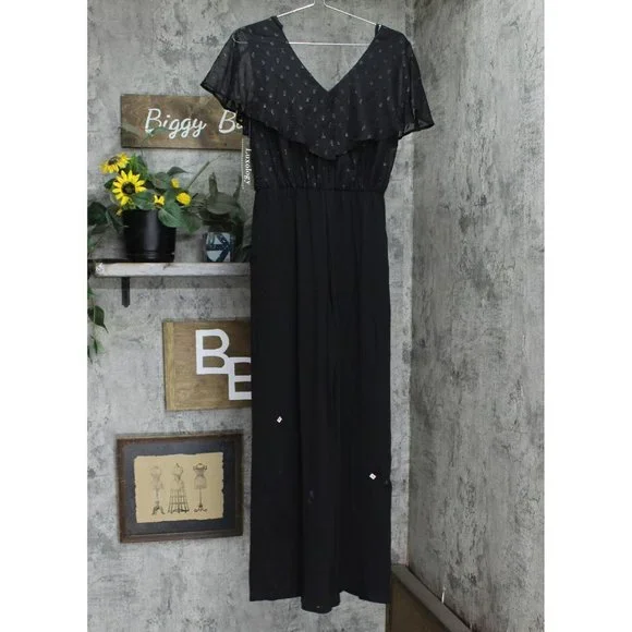 Luxology Womens V-Neck Front Back Tie Jumpsuit 165b48d44a9590 Black S - Picture 2 of 8